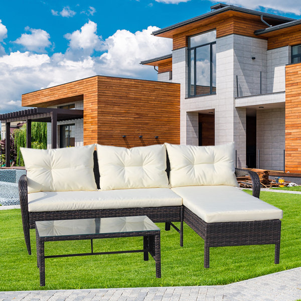 Red Barrel Studio® 3 Piece Rattan Sectional Seating Group with Cushions